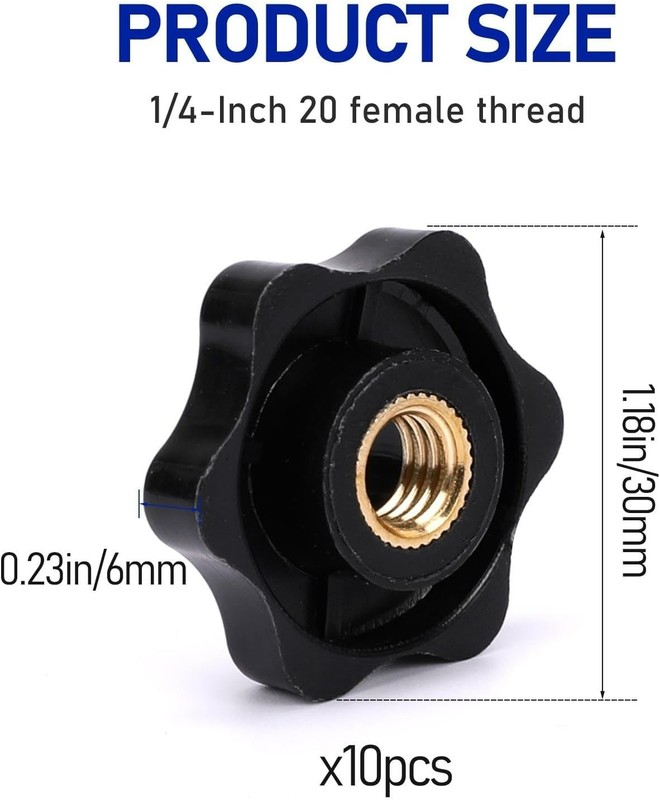 Brass & Plastic T Knobs Pack of 10 - 1/4-20 Hexagon Head for Quick Adjustments gallery