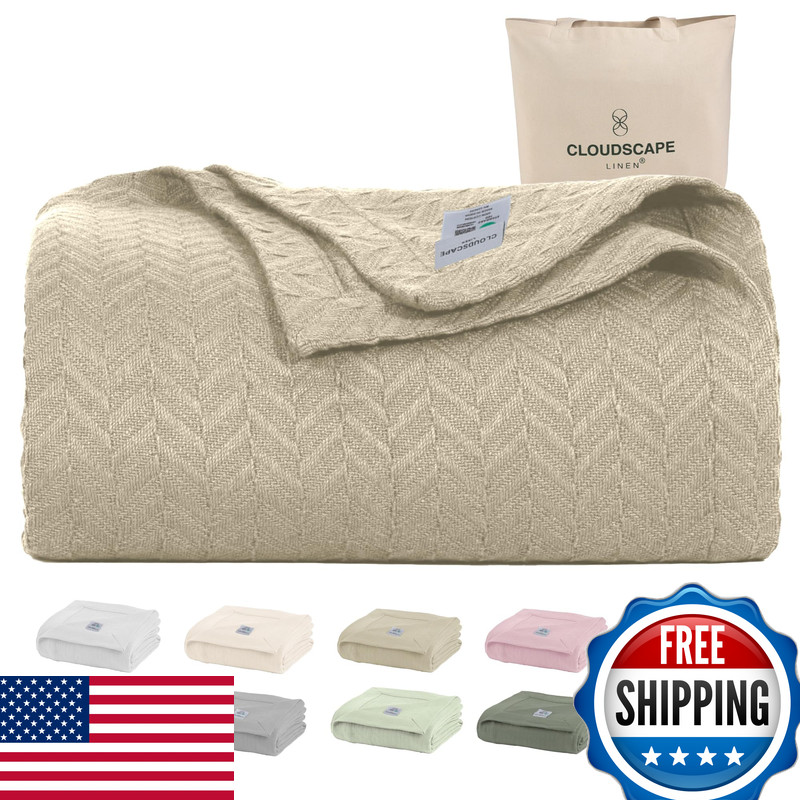 Cloudscape Linen Cloudscape 100 Cotton Queen Size Summer Blanket - Herringbone