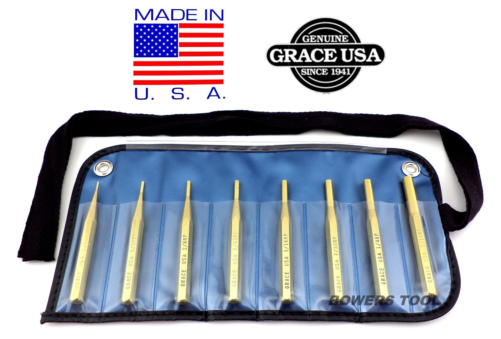 Grace Gunsmith Brass Roll Pin Punch Set 8pc Gun Care Machinist Made in USA gallery
