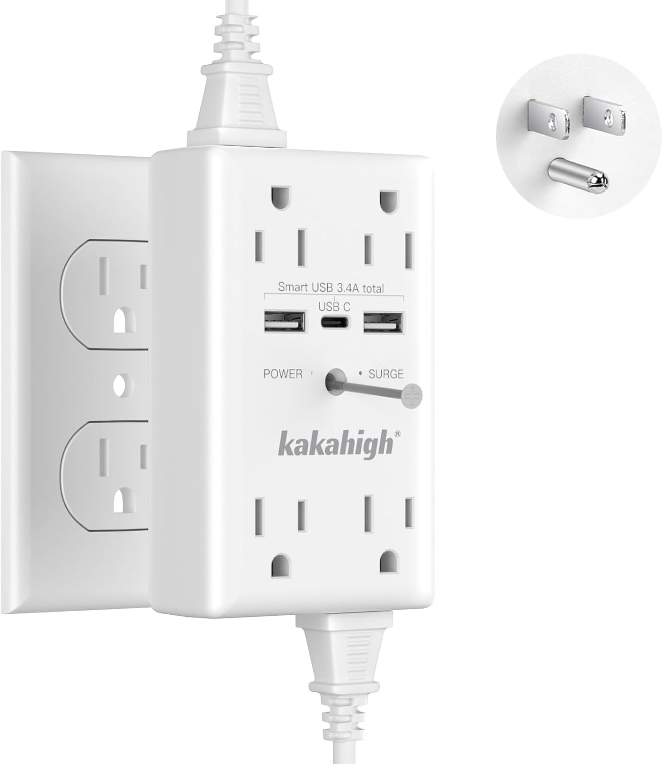 Wall Outlet Extender with Screw, 8 Way Outlets with 1680J Surge Protected, Multi gallery
