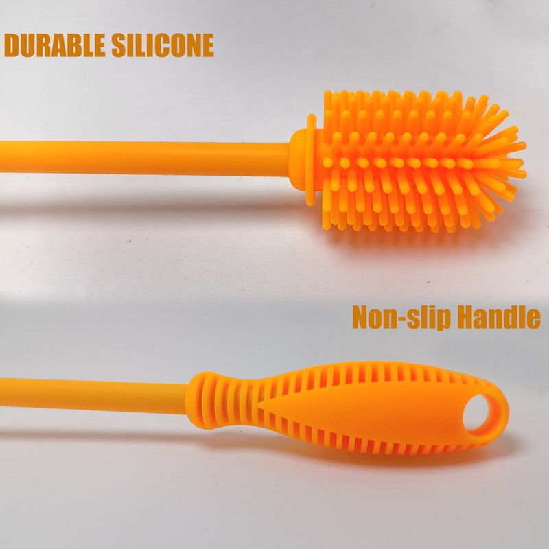 2 Pack Silicone Bottle Brush Cleaner Cleaning Brush for Glass Bottles Orange gallery