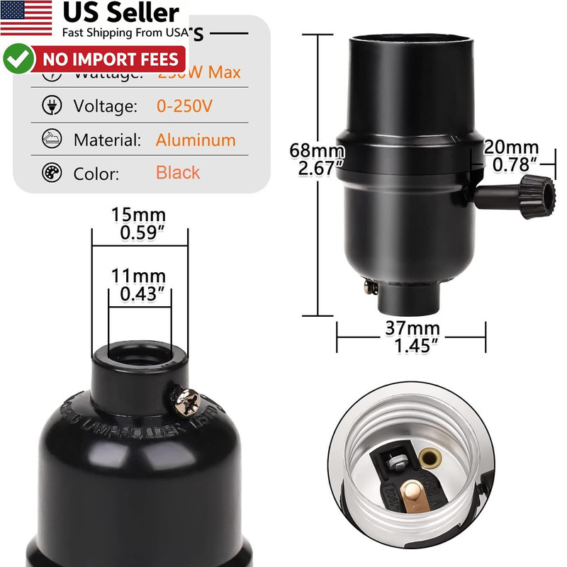 Venforze 3 Way Lamp Socket Replacement E26 Base UL Listed Black 2 Pack FROM USA gallery