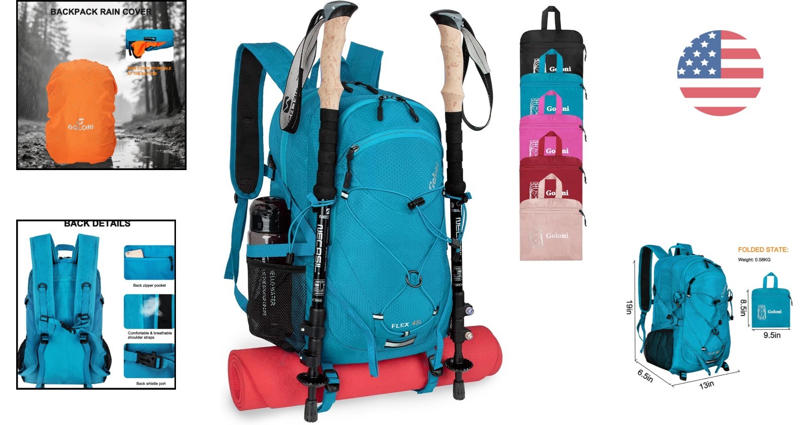 Ultra-Durable 45L Waterproof Hiking Backpack with Rain Cover & Multiple Pockets 2