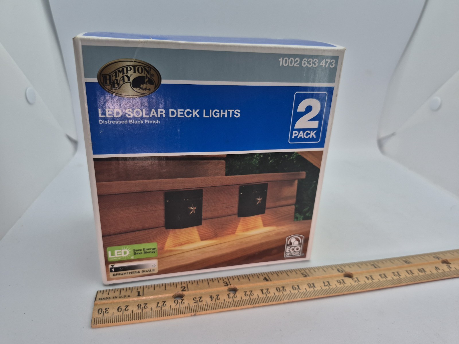 Hampton Bay Solar LED Deck Lights 2-Pack Distressed Black Lone Star New Open Box gallery