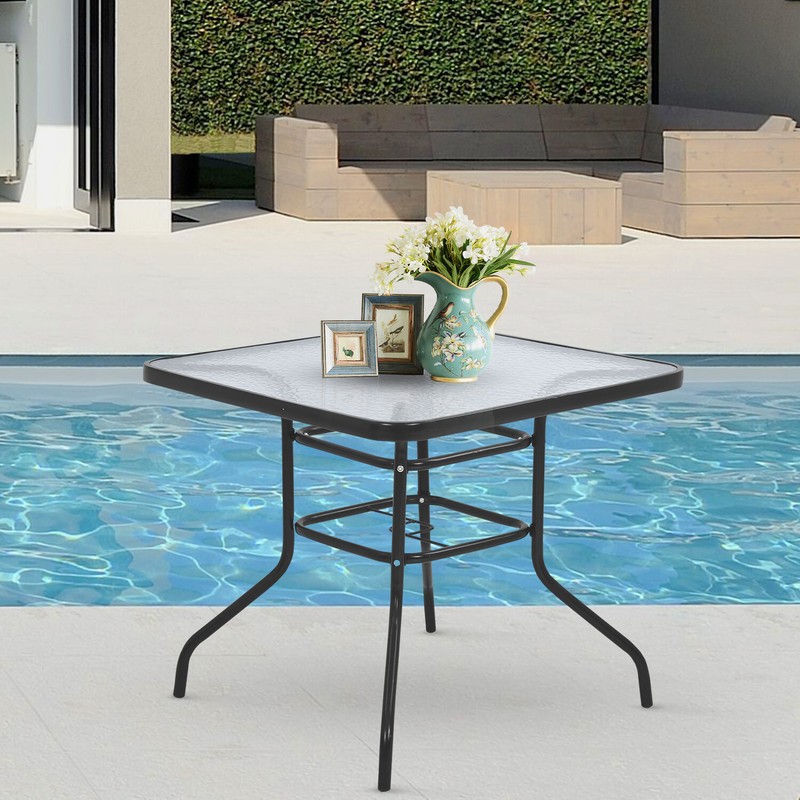 Outdoor Table Patio Table Dining Table w/ Tempered Glass Umbrella Hole for Lawn gallery