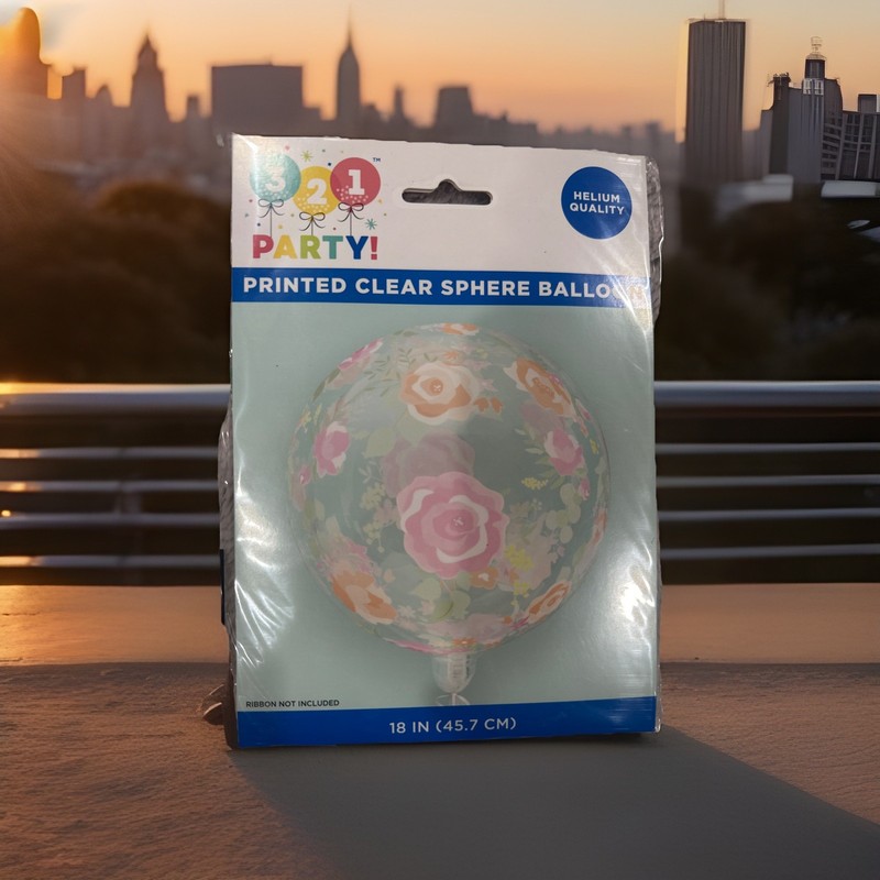 321 Party! Helium Quality Printed Clear Sphere Balloon - Flowers - 18 Inch gallery