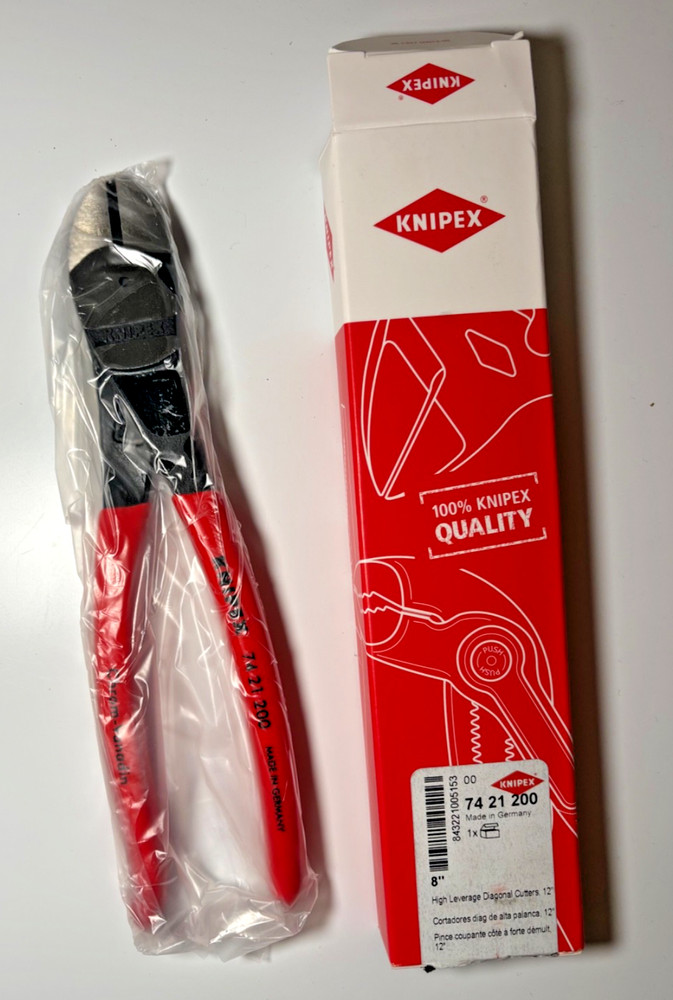 Knipex High Leverage Diagonal Cutters 8" 74 21 200 Made in Germany snips