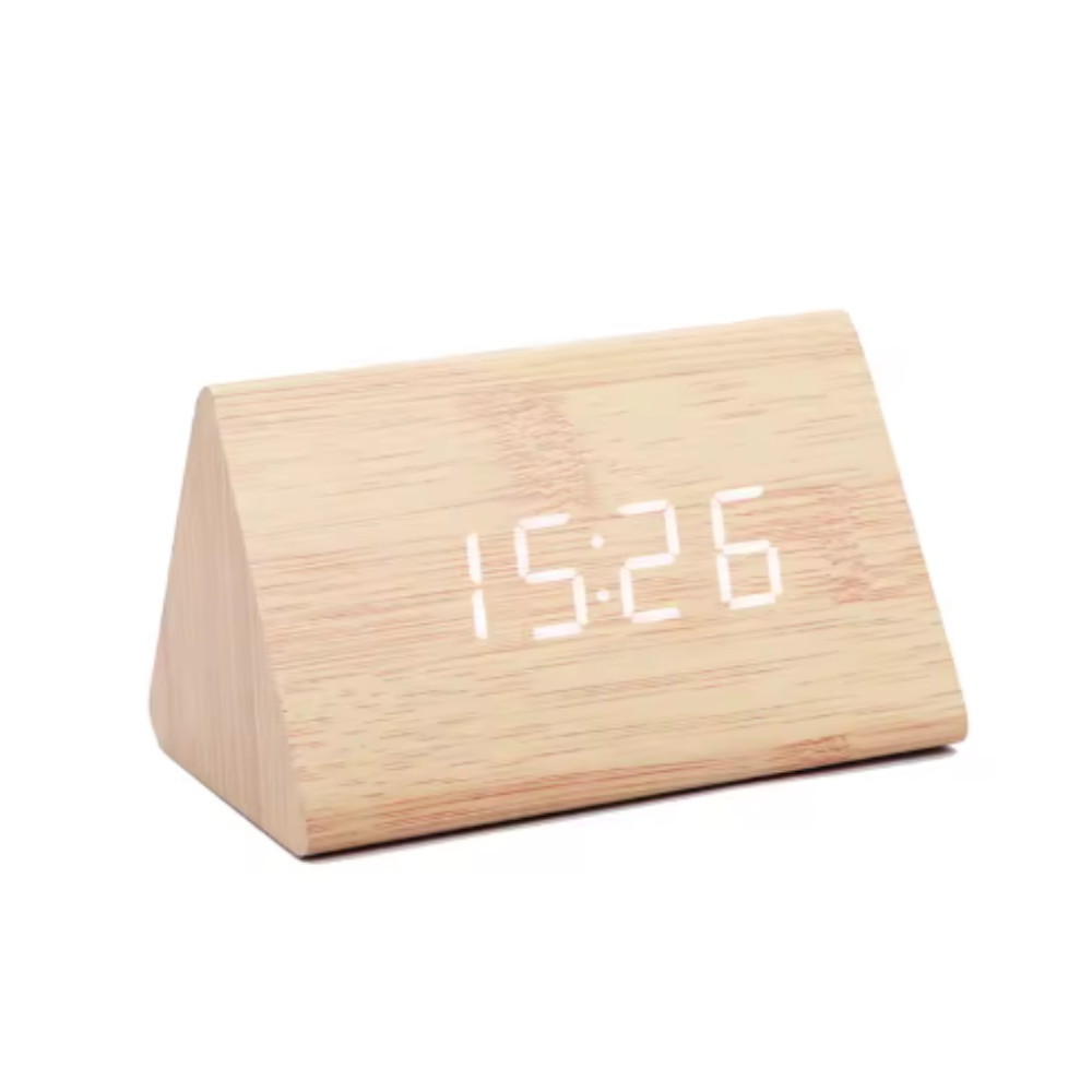 Wooden Digital Alarm Clock LED Time Temperature Display Bamboo Desk Clock gallery