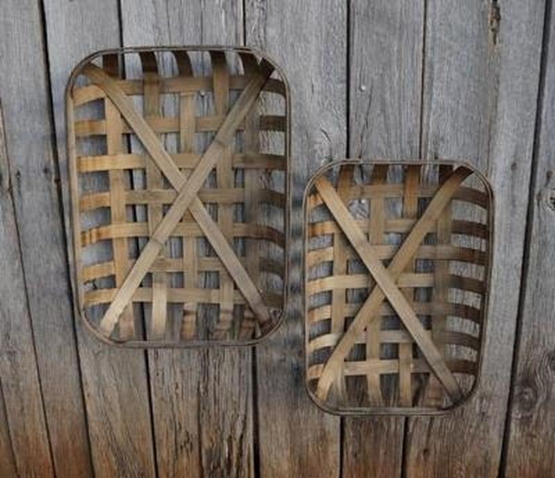 New Primitive Rustic Southern Farmhouse SET 2 TOBACCO BASKET Wall Decor gallery