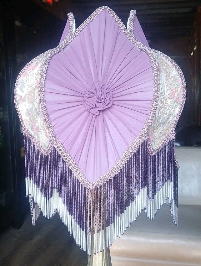 Victorian Floral Lamp Shade with Stranded Lavlavender Dangeling Beads (R) gallery