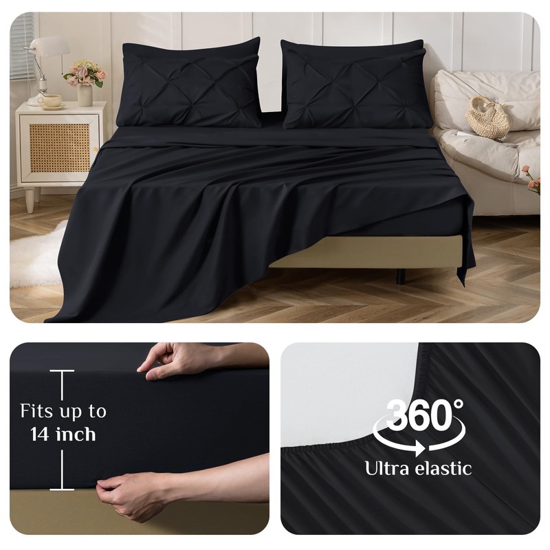 Queen Bedding Set 7pc, Comforter with Sheets, Shams, Black gallery