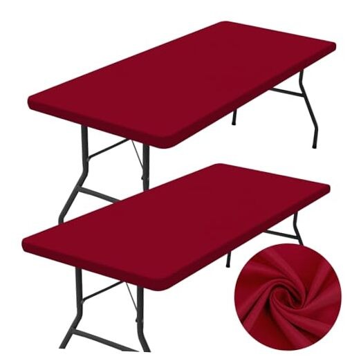 2 Pack Rectangle Table Cloth, Elastic Fitted 72" x 30" (Rectangular) Wine Red gallery