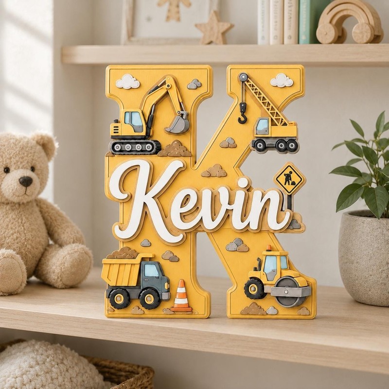Personalized Construction Nursery Name Sign, Custom Digger Truck Baby Name Sign gallery
