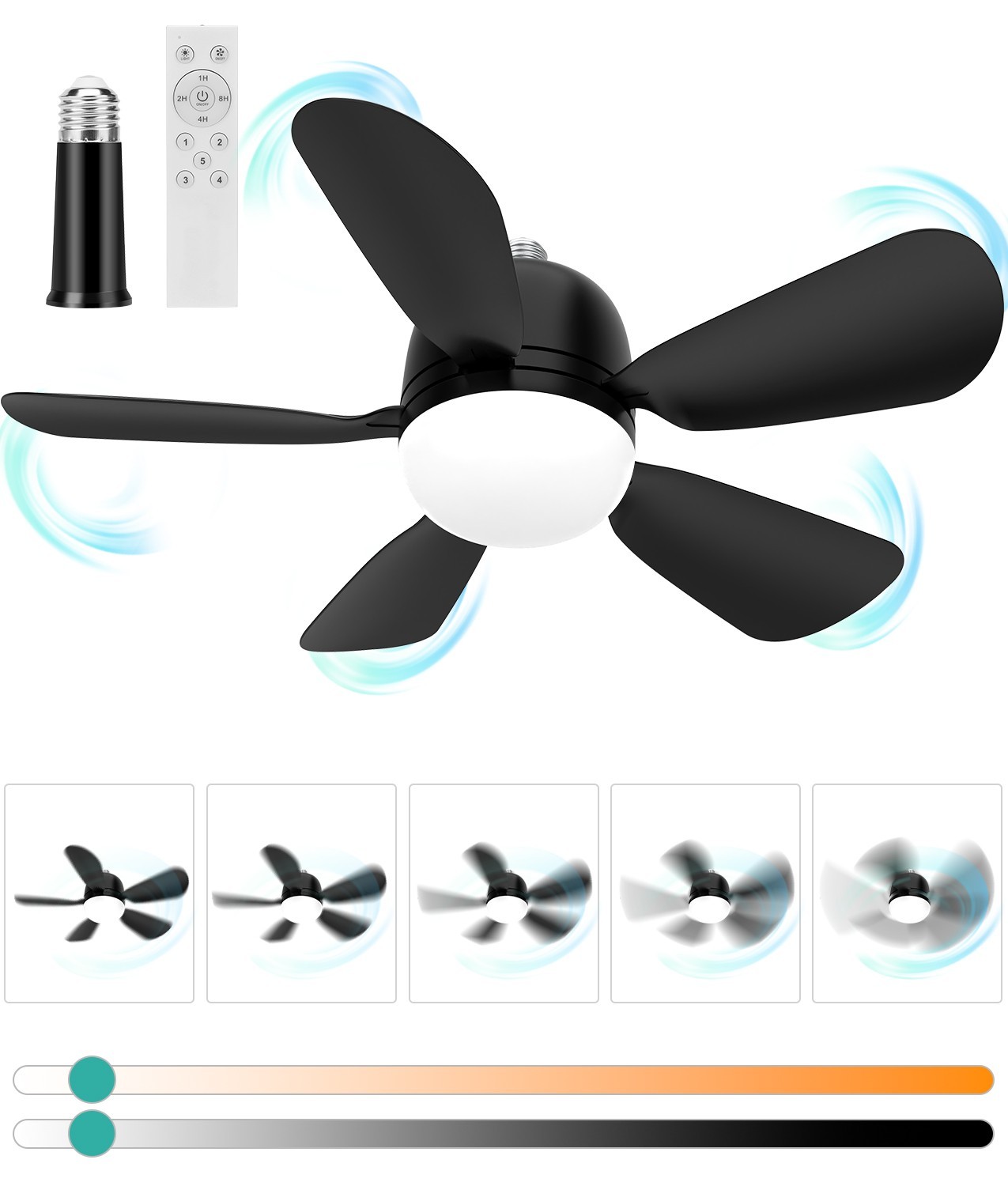 Ceiling Fan with Light&Remote E26/E27 Base 3 Colors 3000K-6500K 1800 Lumens 21in gallery