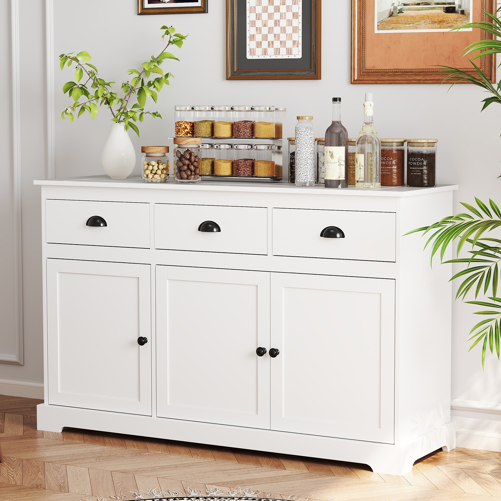 3 Drawers Sideboard Buffet Cabinet Console Table Kitchen Storage Cupboard White gallery