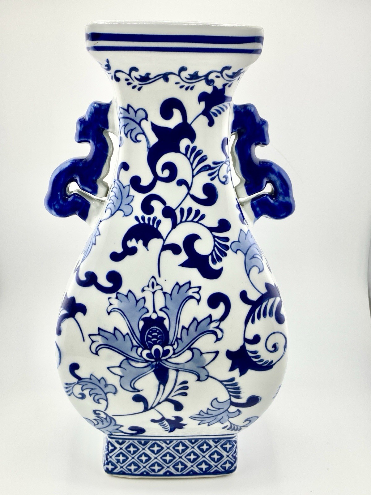 Porcelain Hand painted Dragon Handle Vase 12” X 6” NEW gallery