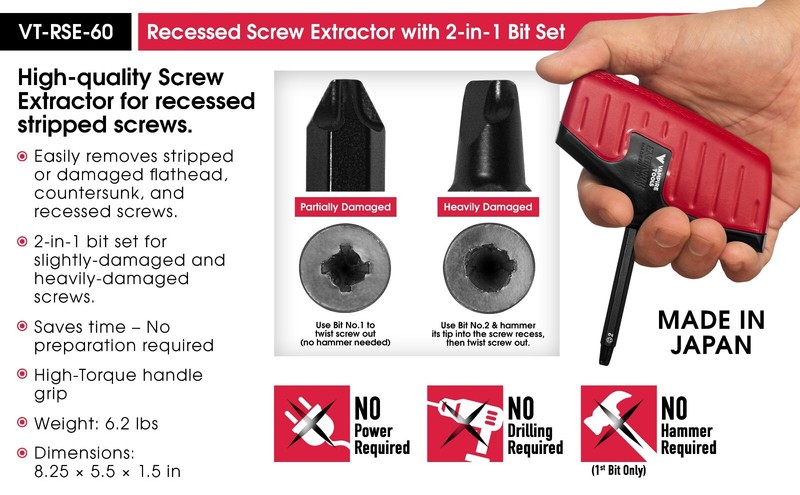 VamPLIER Stripped Screw Extractor For Counter Sunk Screws, 2-in-1 Bit Set gallery