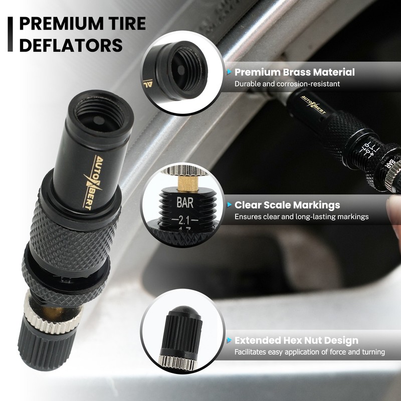 4Pcs Screw-on Auto-Stop Tire Deflator Tyre Air Adjustable 10-30 PSI 4x4 offroad gallery
