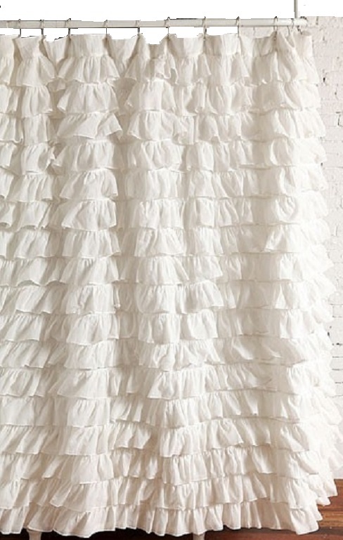 waterfall WHITE Ruffled Shower Curtain