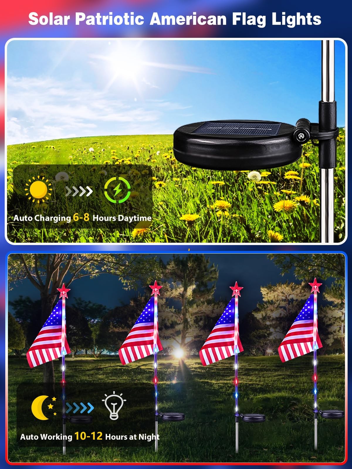 Albelt 8 Pack Solar American Flag Lights Outdoor 4Th Of July Decorations gallery