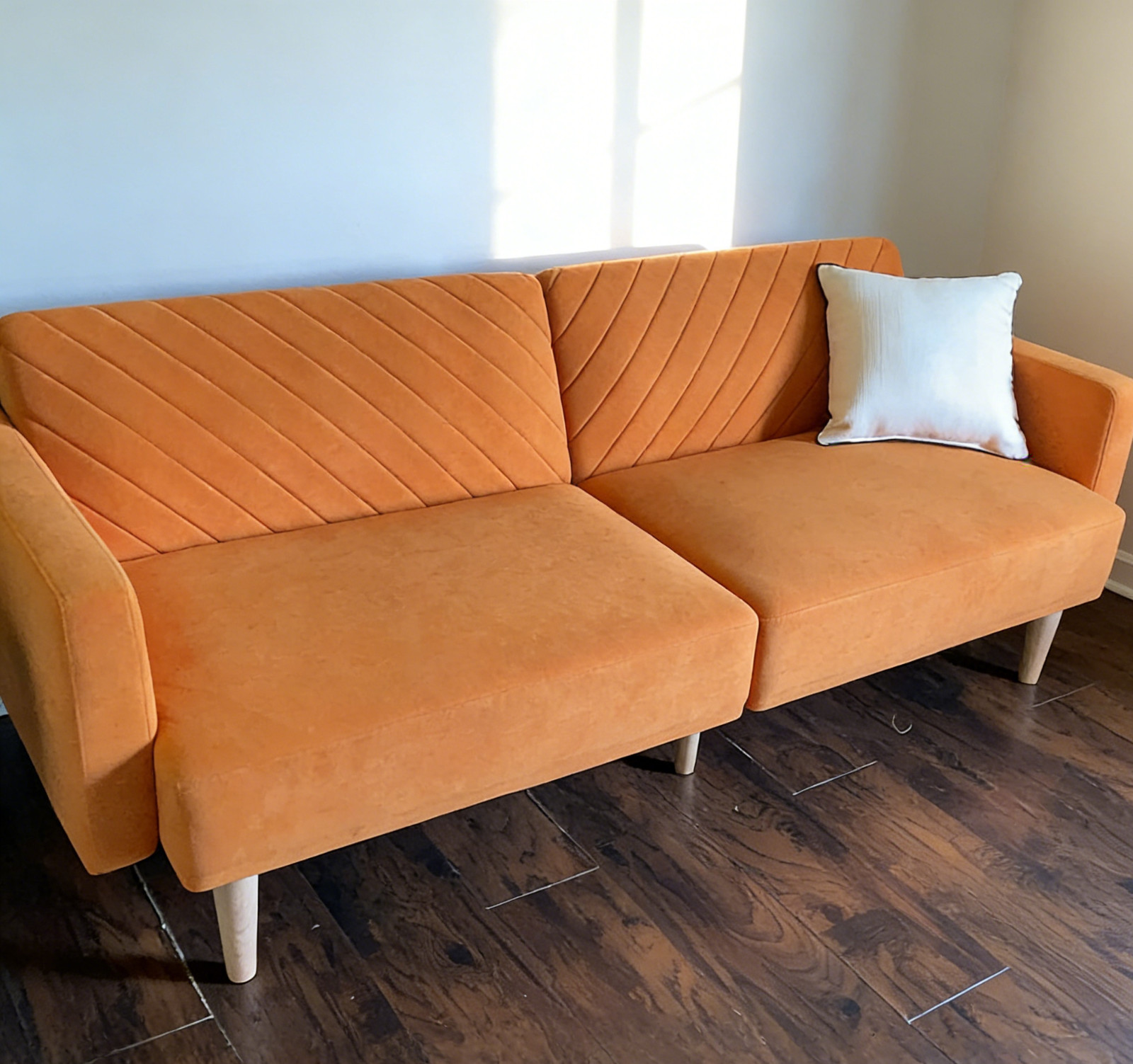 NEW Orange Velvet Futon Sofa Bed Convertible Sleeper Couch Modern Loveseat gallery