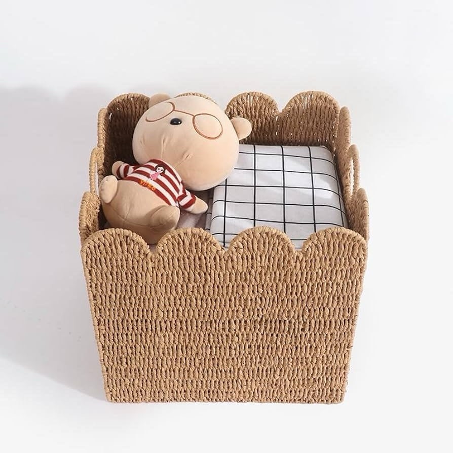 Scalloped Wicker Collapsible Storage Cube Basket 12" (Pack of 4) gallery