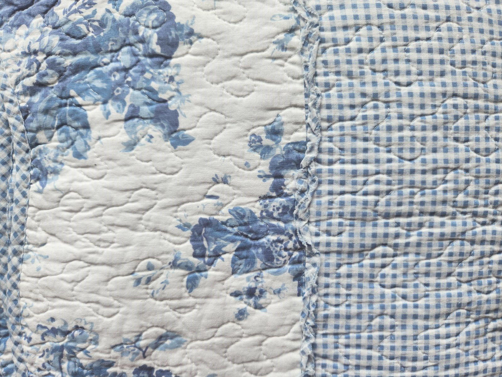 COURTNEY BLUE ROSE 3pc Queen QUILT SET : FARMHOUSE COTTAGE RUFFLED RAG GINGHAM gallery