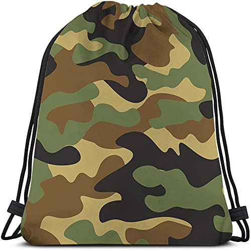 Camouflage Pattern Drawstring Bags Backpack Bag Green 14x16.9 Inch Multi-a213