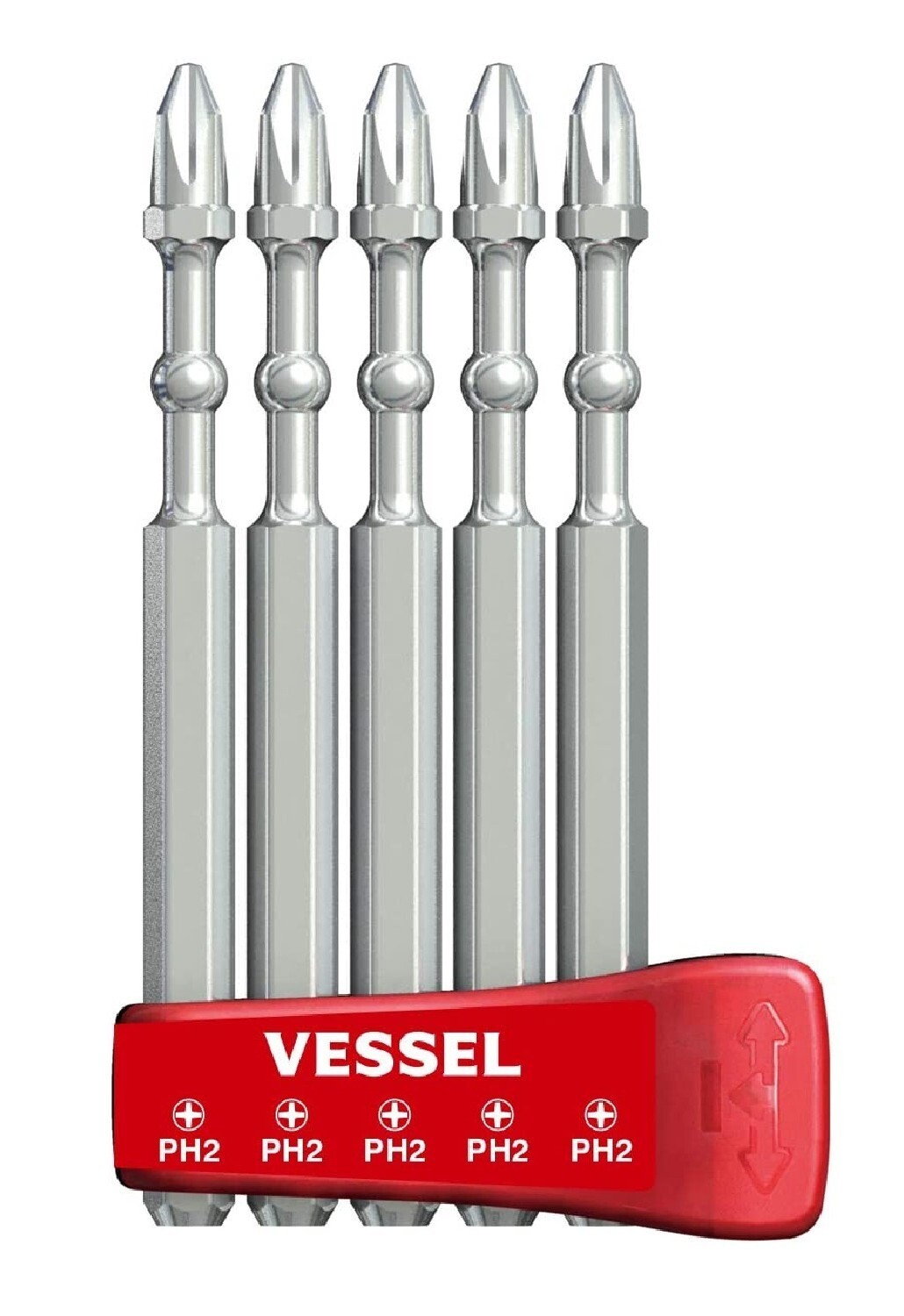 Vessel JIS Impact Bit Set 3-1/2" 5pc Like Phillips PH2 w Magnetizer Holder HRC62 gallery