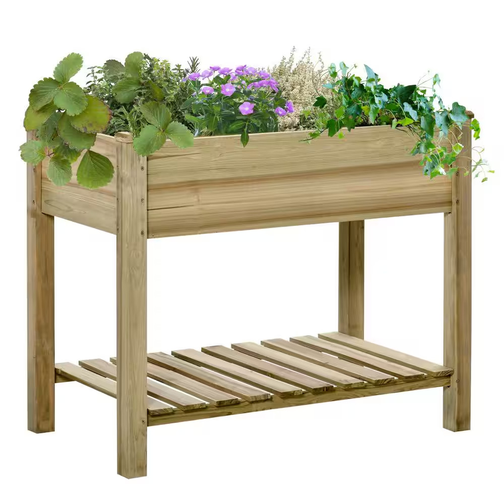 36 In. X 20 In. Elevated Wood Planter Box with Storage Shelf - Raised Garden Bed gallery