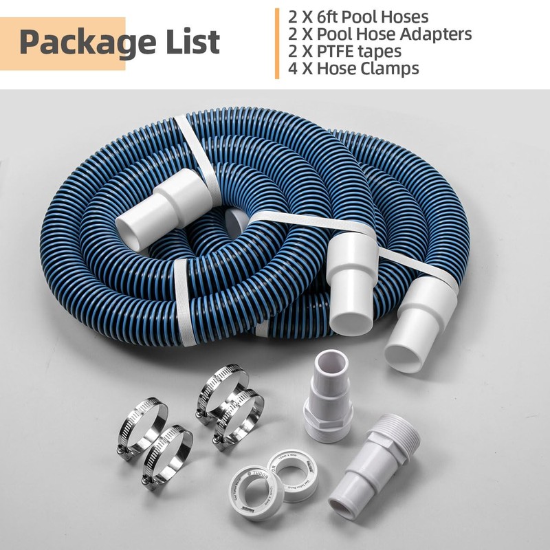 1.5" 6ft Pool Filter Pump Hose Kit for Above Ground Pools 2 Hoses, 2 Adapters gallery