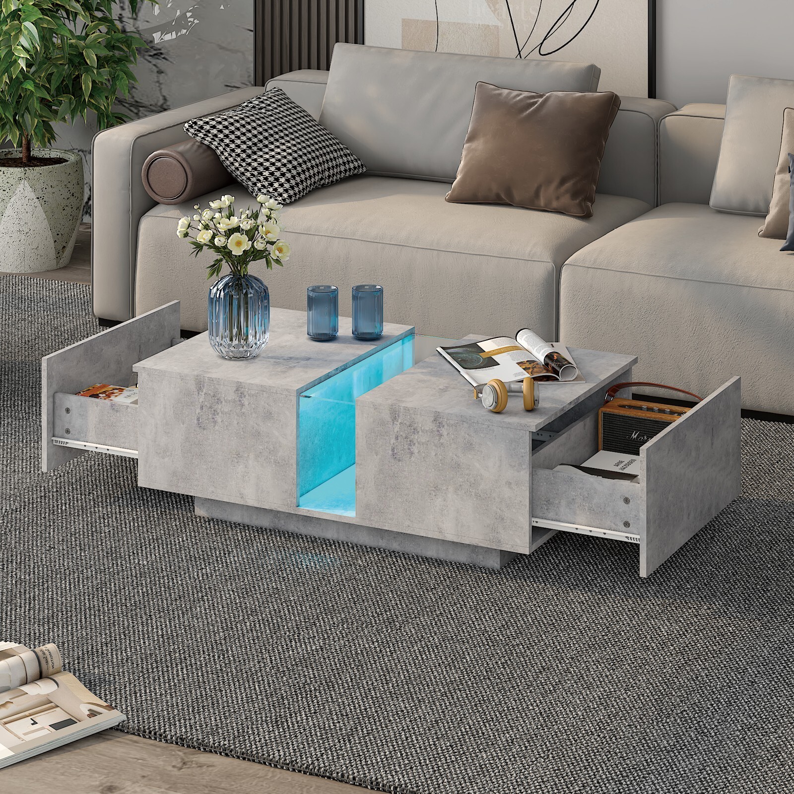Led Coffee Table for Living Room Acrylic Coffee Tables with 2 Sliding Drawers gallery