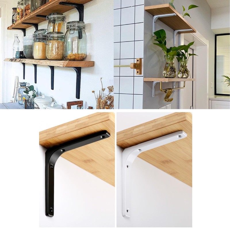 2 Pack Wall Shelf Support Bracket, 4 Inch Black L Corner Wall Mount Brackets ... gallery