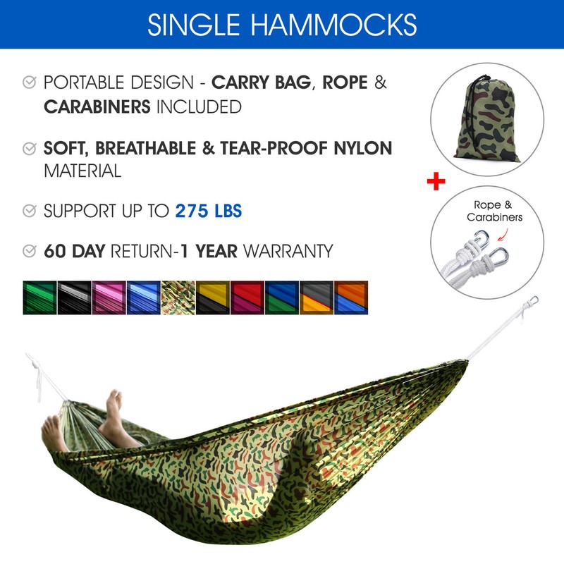 Yes4All Camo Single Lightweight Nylon Camping Hammock with Carry Bag gallery