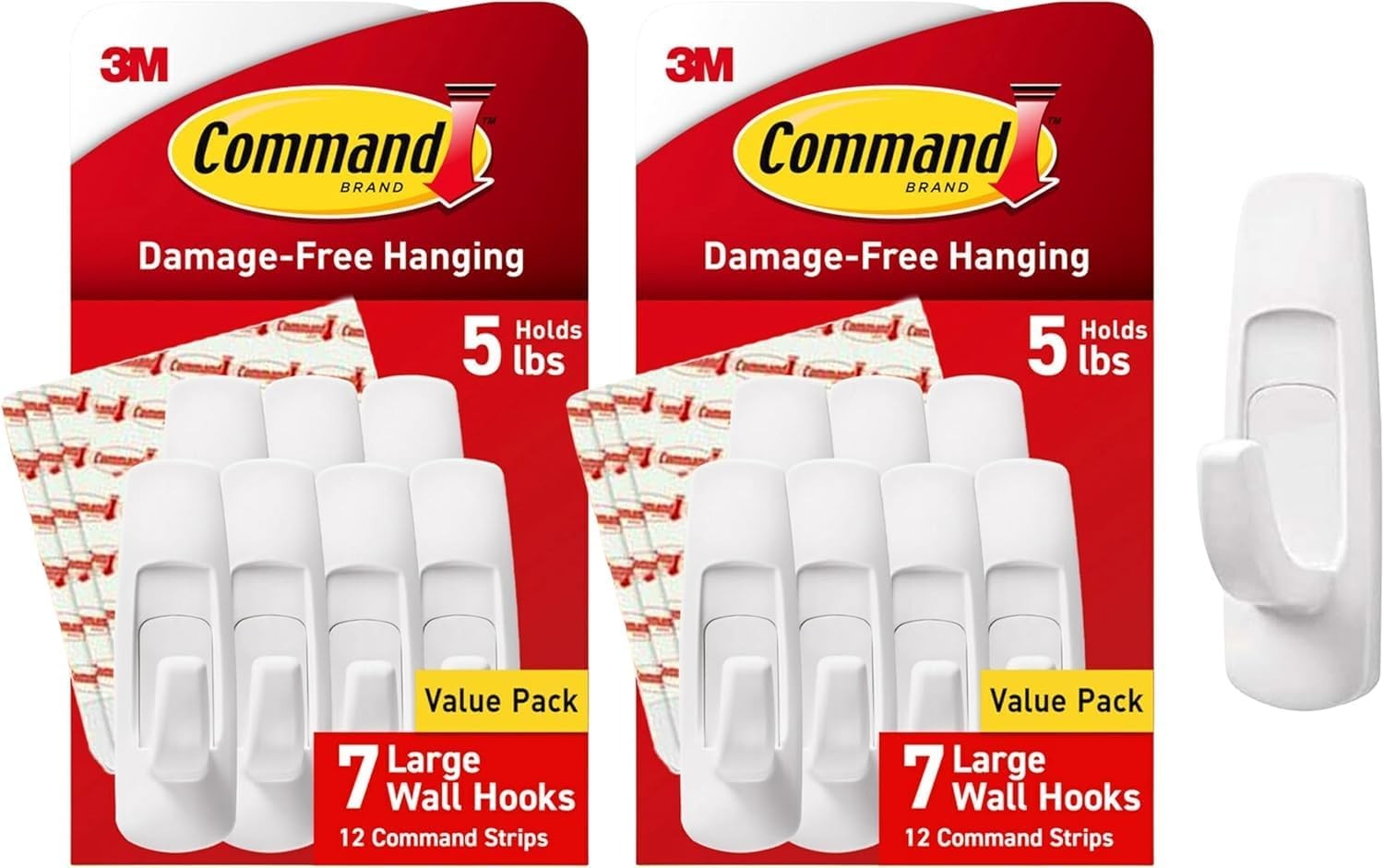 5 lb Large Utility Hooks,7 Hooks & 12 Strips,Damage-Free Hanging Wall Hook gallery