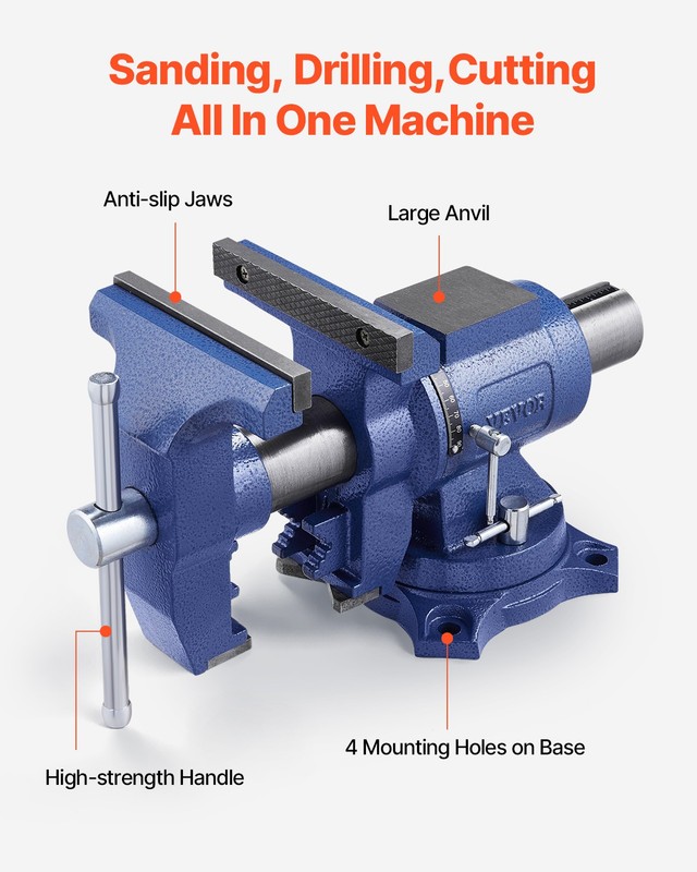 VEVOR 6-1/2" Multi-Purpose Bench Vise Heavy Duty Ductile Iron 360° Swivel Base gallery
