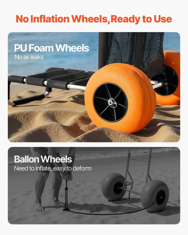 29.9x15.4 12in Solid Wheels 165lb Cap 27-44.7 Adjustable Fold Sand Cart gallery