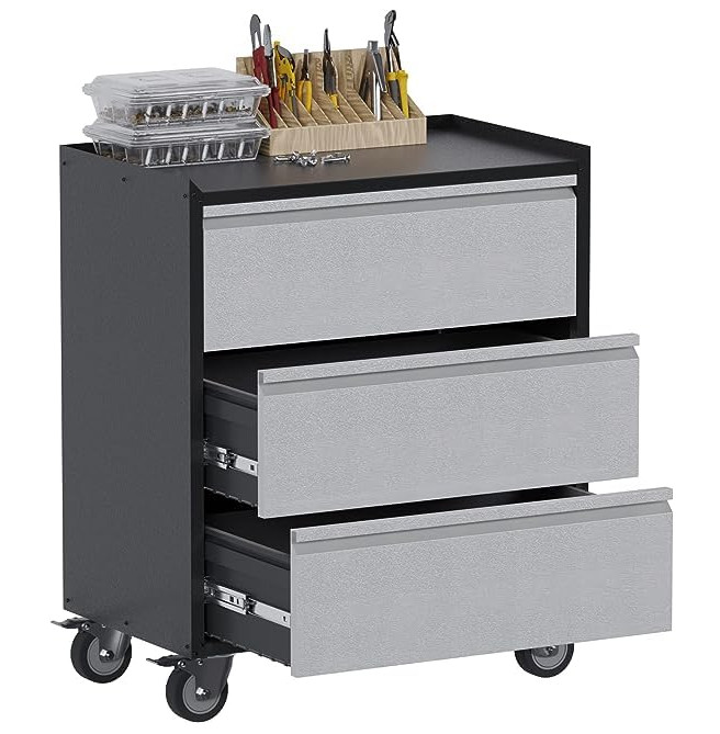 3 Drawer Low Metal Storage Cabinet Gooseneck Handles Steel Drawer Unit for Home gallery