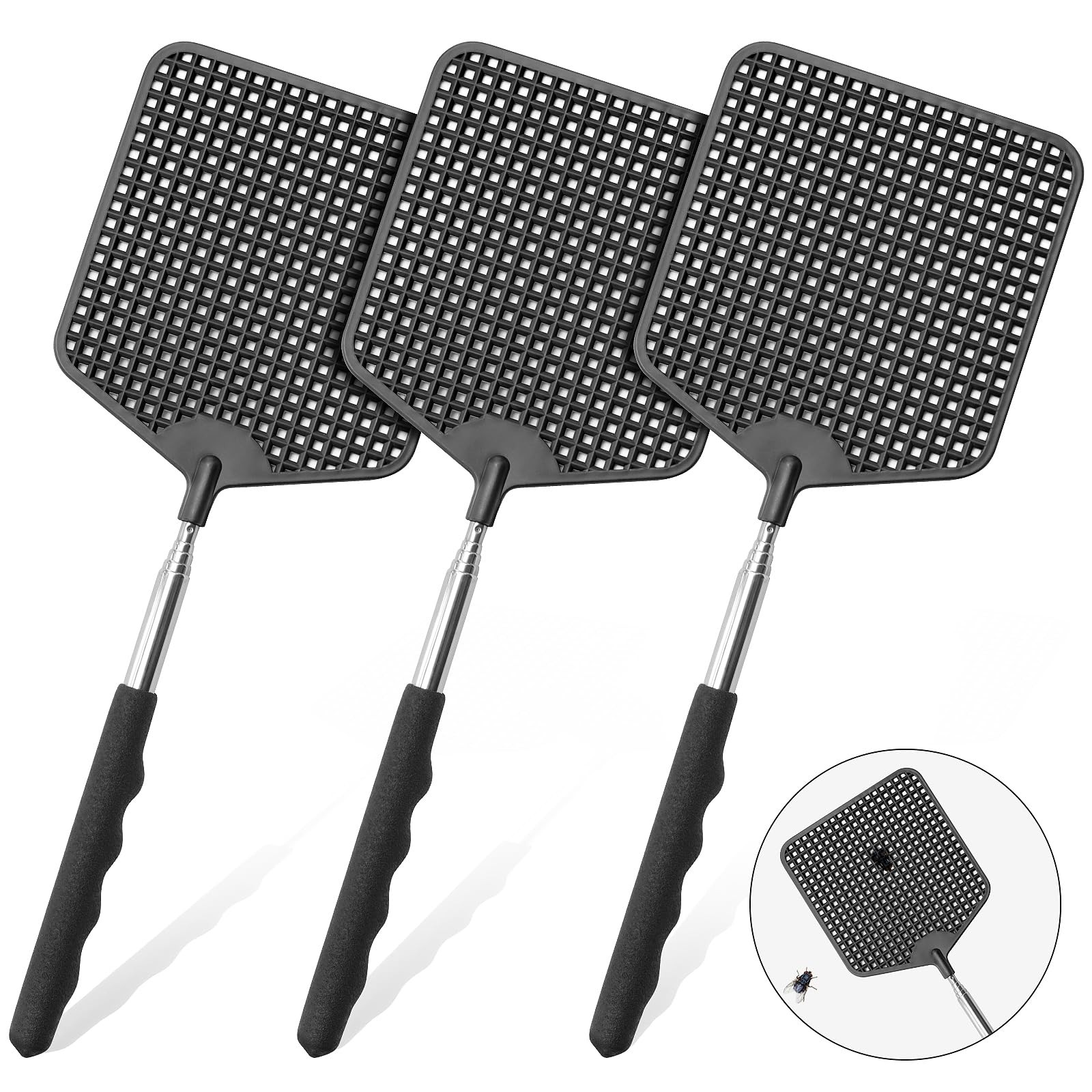 Telescopic Fly Swatter 3 Pack, Heavy Duty Flyswatters with Stainless Steel Handl gallery