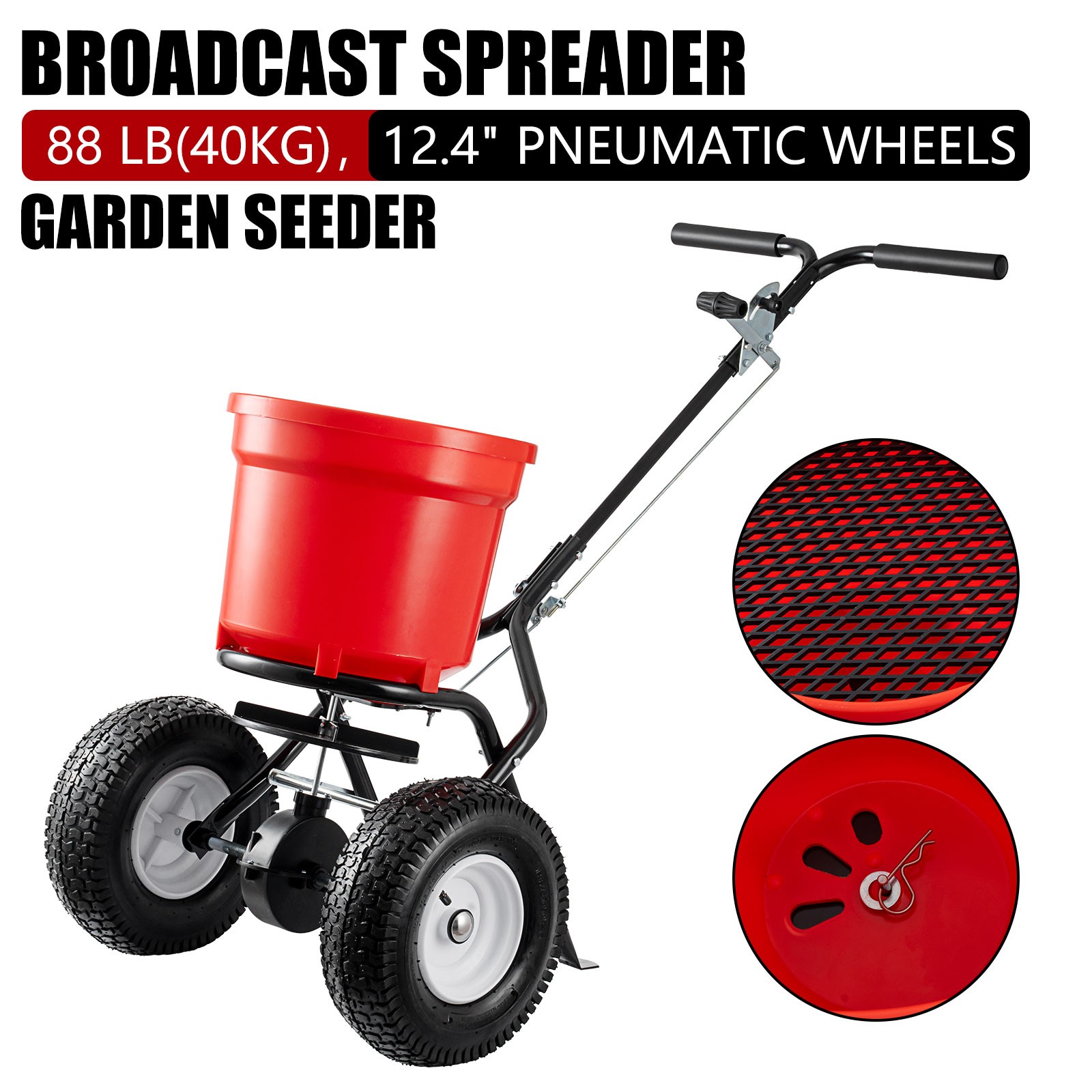 Commercial Broadcast Fertilizer Spreader 90LB Walk-Behind Push Garden Seeder Red gallery