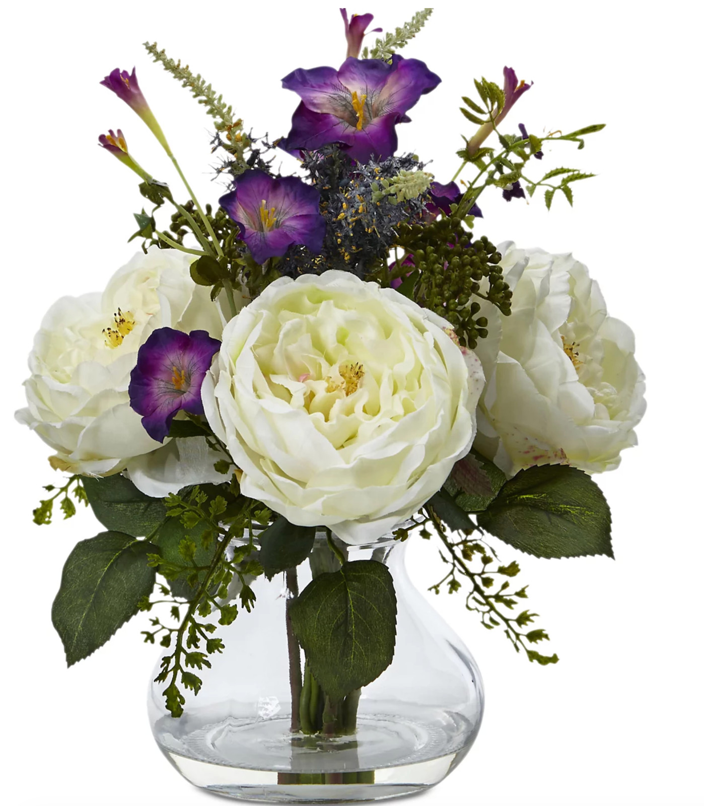 NEARLY NATURAL WHITE ARTIFICIAL ROSE FLOWER BOUQUET IN VASE CENTERPIECE 15" NEW gallery