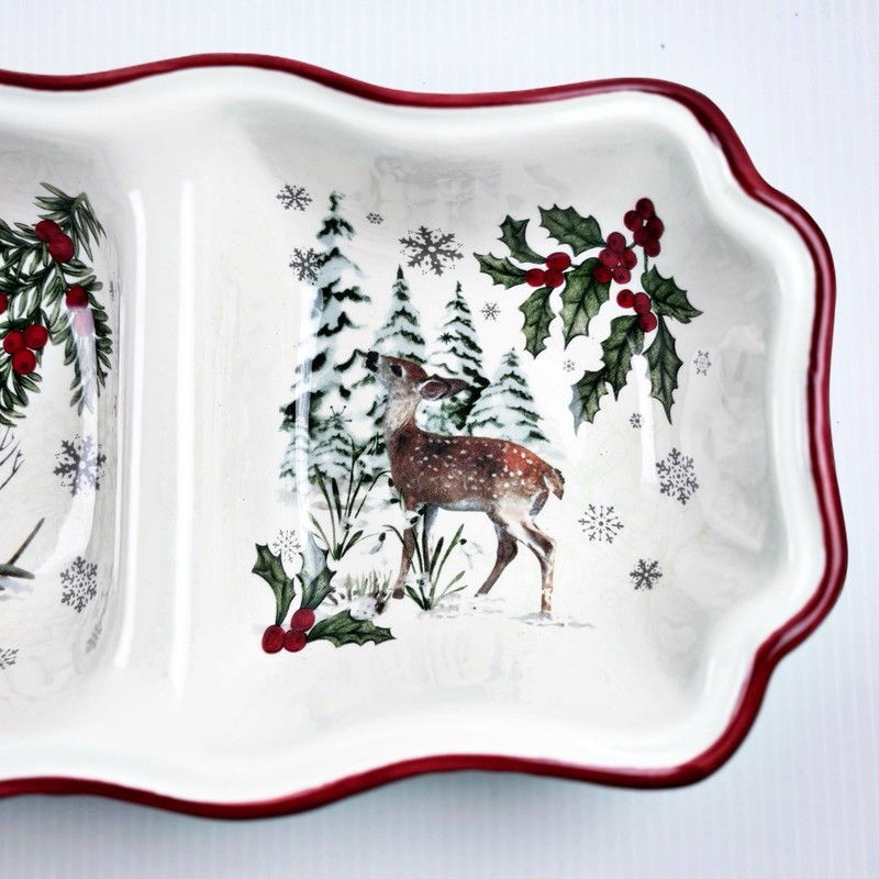 Better Homes Gardens Divided Serving Winter Tray OWL DEER RABBIT Holly Berry gallery