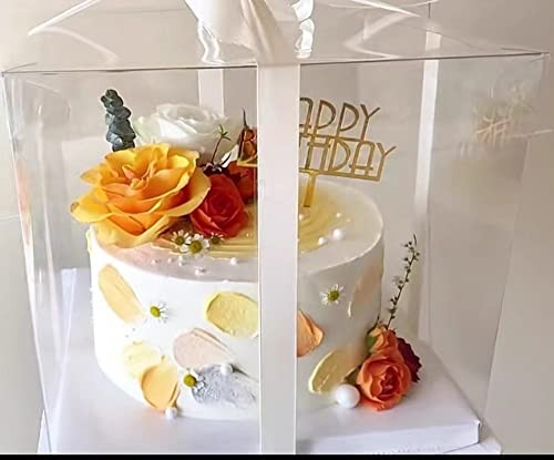 6Pcs Tall Cake Boxes Clear cake Box with Ribbon, white-12x12x10inch-6Pcs gallery