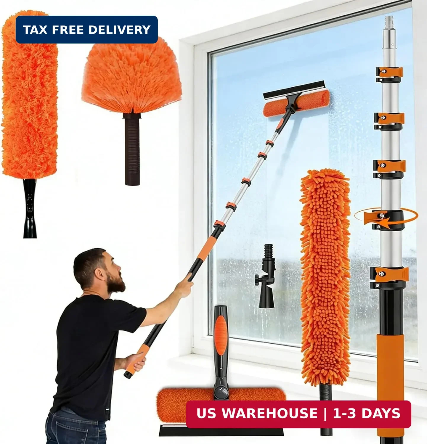 30FT Reach Duster Kit, Window Cleaning with 5-24FT Telescoping Extension Pole, H gallery