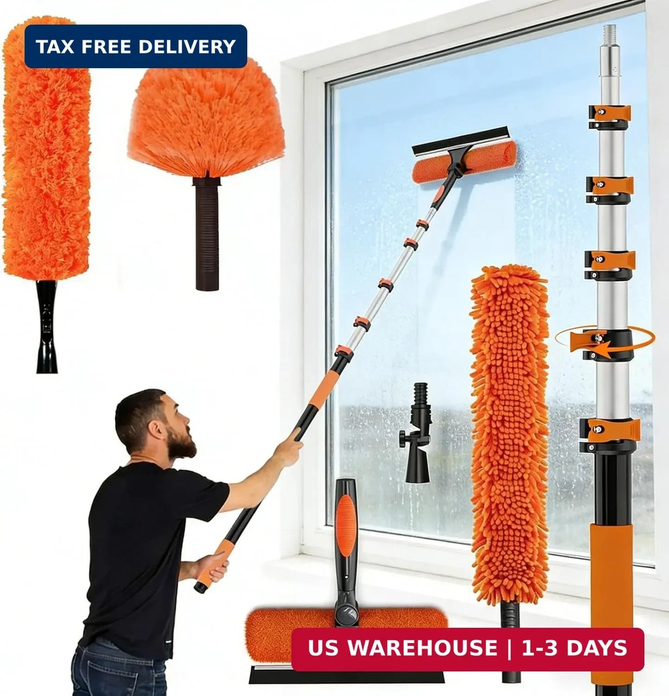 30FT Reach Duster Kit, Window Cleaning with 5-24FT Telescoping Extension Pole, H