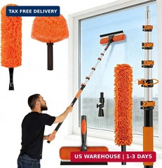 30FT Reach Duster Kit, Window Cleaning with 5-24FT Telescoping Extension Pole, H