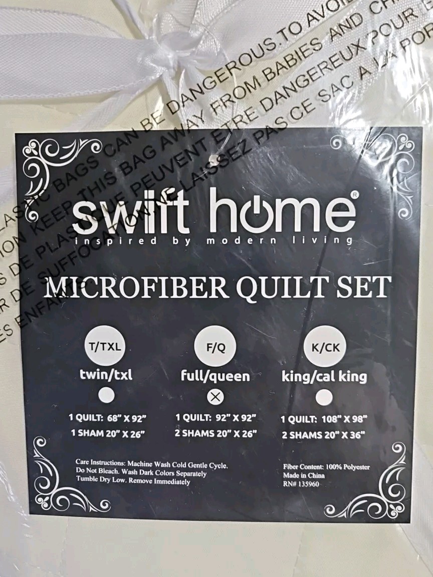 Swift Home 3 Pcs Microfiber Quilt Set Full/Queen Smaller Diamond Pattern 92"x92" gallery