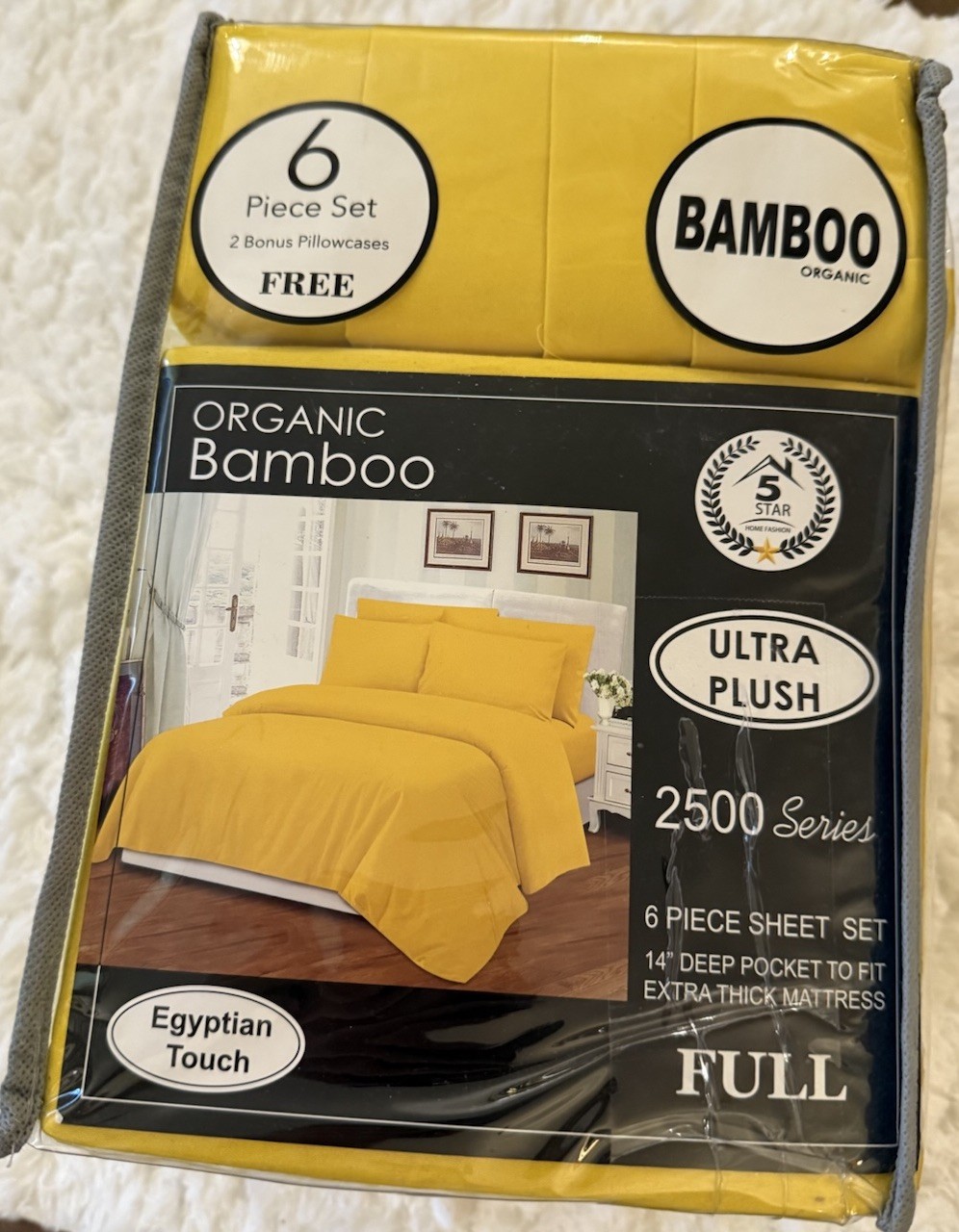 Six Piece Organic Bamboo Full Size Sheet Set Plush 2500 Series Bright Yellow gallery