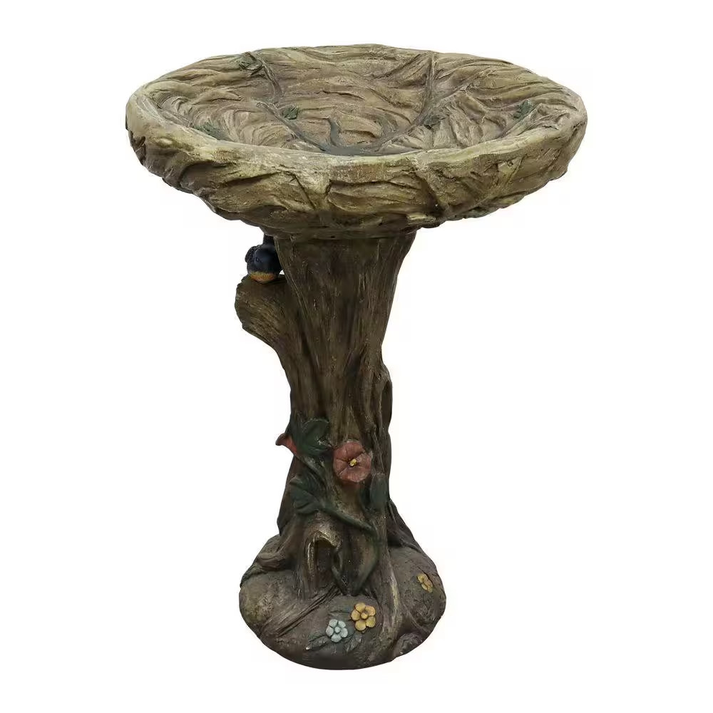 25. 5In. Cement Outdoor Garden Birdbath with Birds, Woodland Tree Trunk Decor Ya gallery