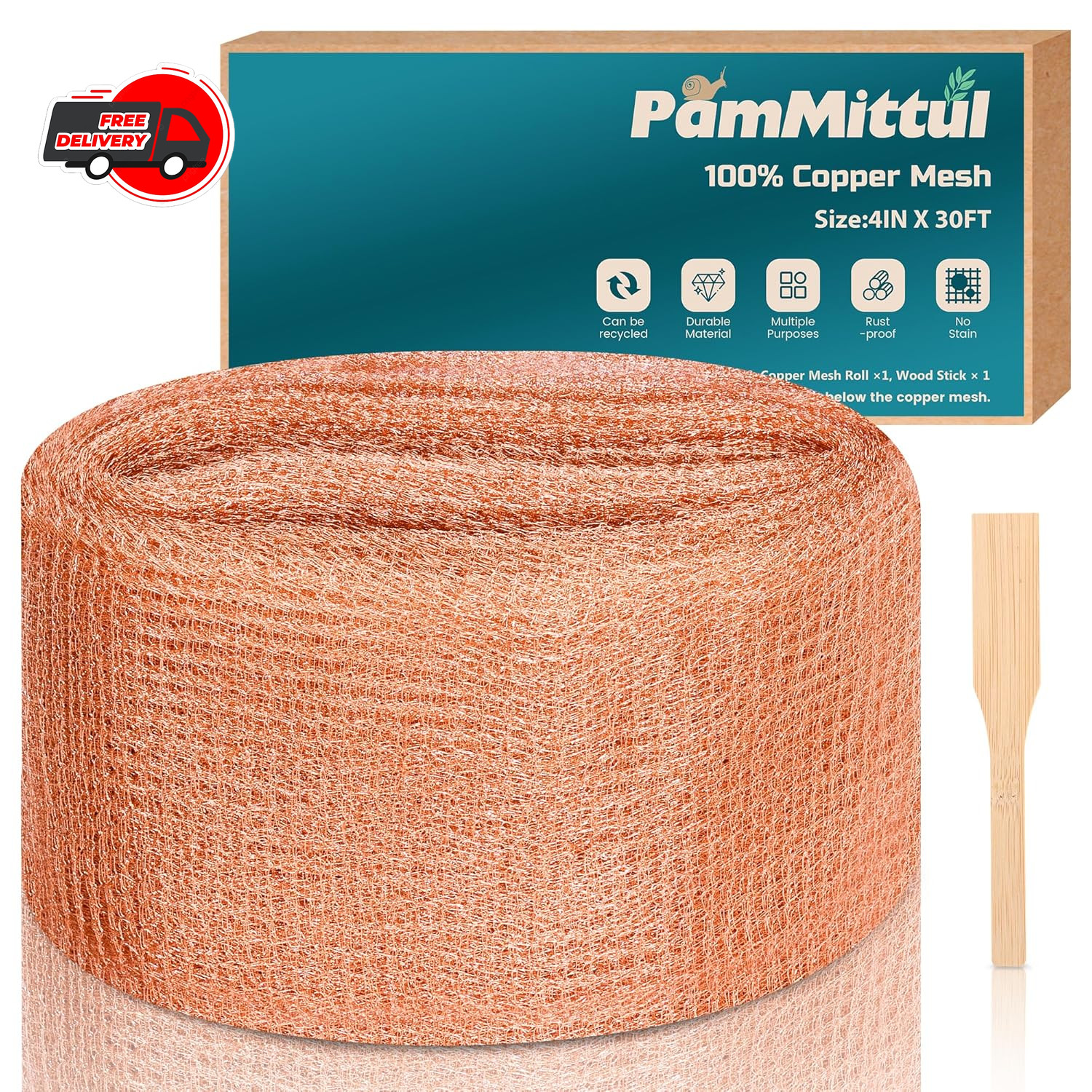 Copper Mesh Rodent Control, 5In X 30Ft Rustproof Pure Copper Mesh Roll for Slug gallery
